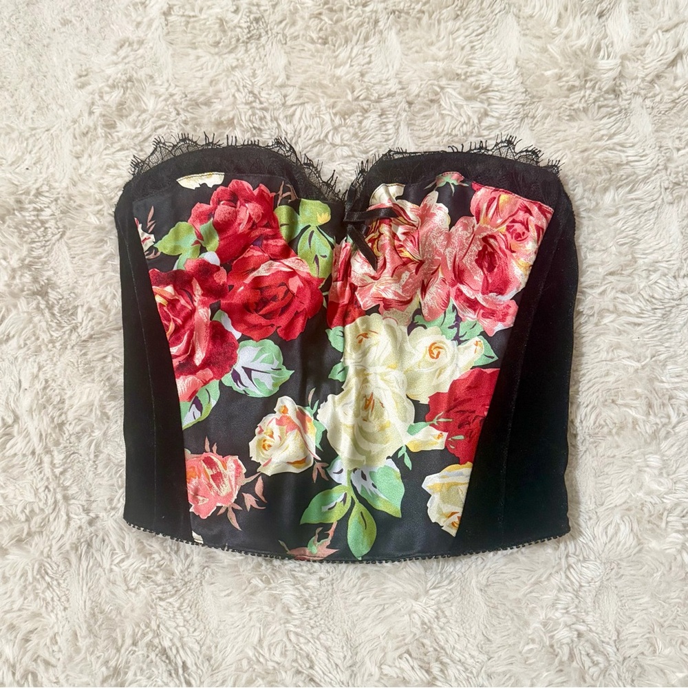 Victoria’s Secret Vintage Silk Floral Velvet Open Back Corset Top Size XS